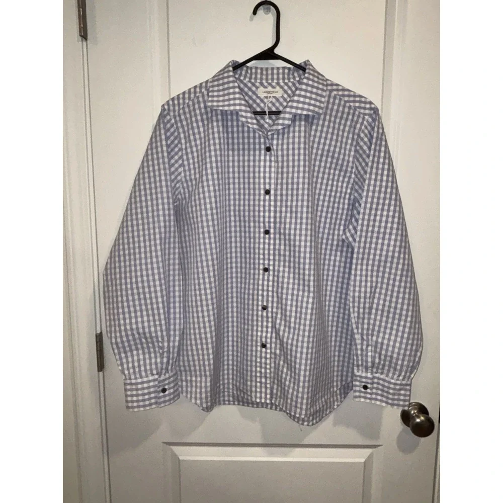 LAFAYETTE 148 GINGHAM COTTON POPLIN NOTCHED SHAWL COLLAR SHIRT 2XL $359 EUC - Picture 11 of 13